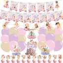 Fairy Party Supplies ,Pink fairy Party Supplies Decorations with Happy Birthday Flower Fairy Banner, Cake Topper,Flower Fairy Balloons, Centerpieces,Multi-Color Balloons for Fairies Party