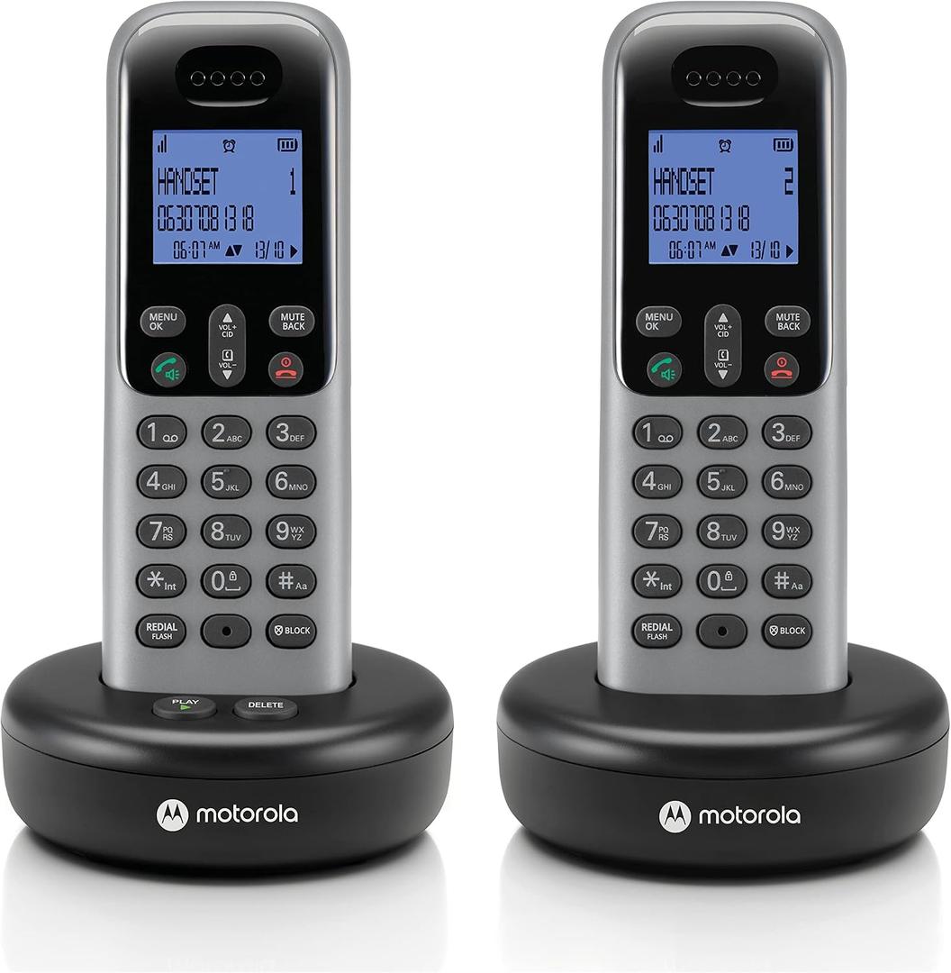 Motorola Senior-Friendly Cordless Phone with Answering Machine, 2 Handsets, Large Backlit Display, Easy-to-Use Big Buttons, Enhanced Volume with Hands-Free Speakerphone, Call Block, Caller ID, T612