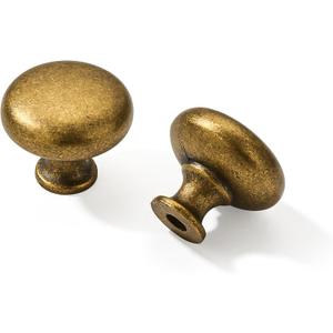 khtumeware 1-1/4" (32 mm) 10 Pack Drawer Pulls Antique Brass Cabinet Knobs Kitchen Hardware Cabinet Handles Drawer Handles Knobs. (10 Pack, knob, Antique Brass)