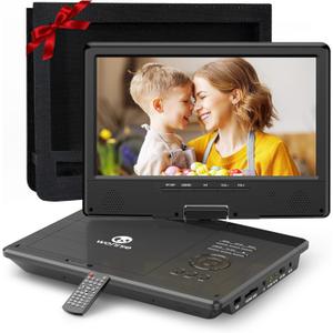 WONNIE 12.5 Inch Portable DVD Player with 10.5 Inch Swivel HD Screen, with Car Headrest Case, 5-Hour Rechargeable Battery, Car Charger and AC Adapter, Supports USB/SD Card/Sync TV, All Regions