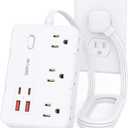 DEPOW Surge Protector Power Strip with Flat Plug, 3 FT Extension Cord with 6 AC Outlets 4 USB Ports,1050J Surge Protection, Wall Mountable Charging Station for Office, Home, White