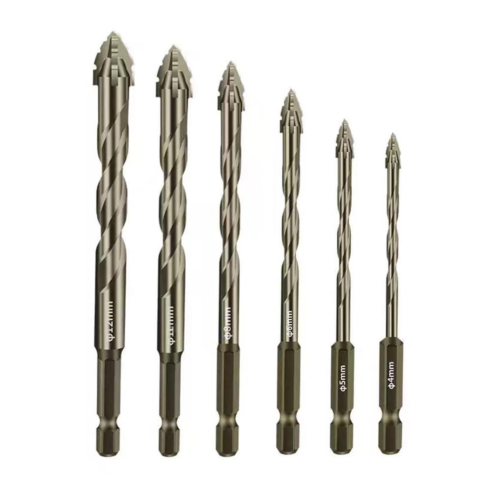 3 x Four-Flute Sawtooth Eccentric Drill Bit Multifunction Four Edged Serrated Eccentric Drill 4-Flute High Hardness Four Edged Serrated Drill Bit Set 4/5/6/8/10/12mm for Concrete Tile Ceramic Wood