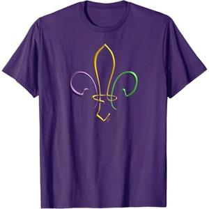 MARDI GRAS GOLD PURPLE GREEN FLEUR DE LIS T-Shirt, Size: M