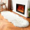Faux Fur Rug Sheepskin Shag Fluffy Fuzzy White 2x6 ft Runner Rugs for Bedroom Bedside Bed Floor Living Room Plush High-Density Cushion Carpet Super Sofa Cover