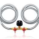 MENSI Upgrade 5 Feet 2 Way Y Splitter CGA Propane Tank Converter Adapter Braided Stainless Hose Assembly Replacement for QCC1 / Type1 20lbs Gas Tank for Camping Grill Stove