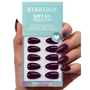 BTArtbox Press On Nails Short - Poison Potion, Dark Purple Almond Press On Nails with Glue for Women, Winter Opaque Soft Gel Glue On Nails in 16 Sizes - 32 Stick On Nails Kit
