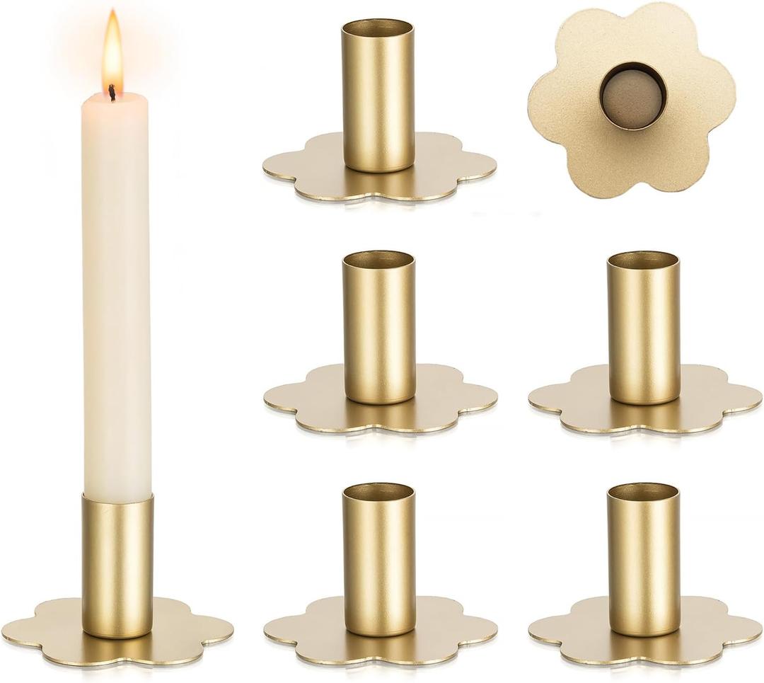 Candlestick Holders Taper Candle Holders: 6Pcs Gold Candlestick Holder Table Brass Candlestick Holders Candle Sticks Holder Decor Home Flower Candle Holder Wedding Cute Small Candle Holders