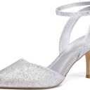 mysoft Women's Pumps Shoes Pointed Toe Kitten Low Heels Stiletto Ankle Strap Closed Toe Wedding Party Dress Sandals (10)