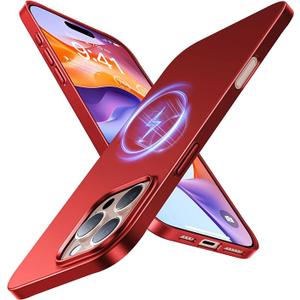 TORRAS Magnetic SlimFit for iPhone 16 Pro Max Case 6.9 inch, UltraThin 16 ProMax Phone Case Compatible with MagSafe, Light AntiScratch Matte Hard PC Bayer OriginFit, Red