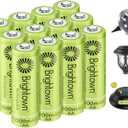 Brightown 12-Pack Rechargeable AA Batteries - 1000mAh 1.2V NiMH High Capacity Batteries - Ideal for Solar Lights & Home Devices, Recharge up to 1000x Times, Pre-Charged