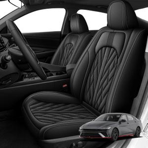 Custom Fit for Hyundai Elantra Car Seat Covers 2007-2023 2024, Full Set Seat Cover Premium Ventilated Perforated Leather Design Waterproof Cushion Protectors(5 Seats, Black)