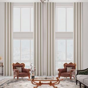 13ft Luxury Faux Linen Blackout Extra Long Curtain with Grommet,Ivory 156 Inch Long 1 Panel,Room Darkening Solid Color Drapery for 2 Story House,Tall Window,High Ceiling.