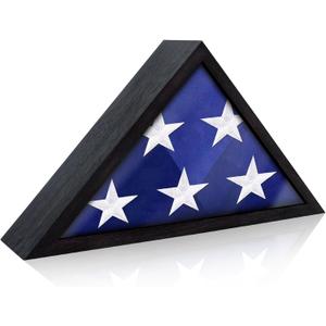 Flag Display Case for 3' x 5' Flag, American Flag Shadow Box with HD Tempered Glass and Wall Mount, Folded Triangle Flag Holder Frame for Small Flag (Not for Burial Flag) - Black Walnut