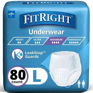 FitRight Super Adult Incontinence Underwear, Maximum Absorbency, Large, 40"-56", 4 Packs of 20 (80 Total) (Black, M)