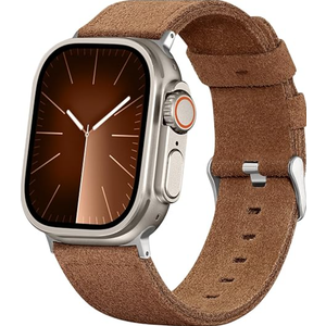 Bandsie Leather Band Compatible with Apple Watch Ultra 3/Ultra 2/Ultra Band 49mm 46mm 45mm 44mm 42mm for Men, Vintage Genuine Suede Leather Wristband Strap for iWatch Series 11 10 9 8 7 6 5 4 SE 3 2 1 (Chesnut Brown)