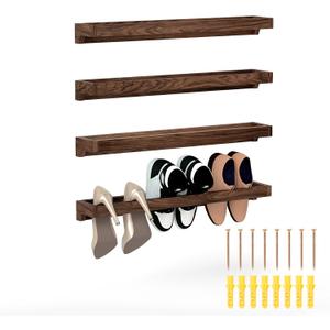 lesolar Wall Mounted Shoe Rack 30in, Hanging Shoe Organizer Rack 4 Pack, Solid Wood Shoe Storage Rack Rustic Burnt, Wooden Shoe Shelf Rack, Hanging Shoe Organizer Holder for Closet Door RV Entryway
