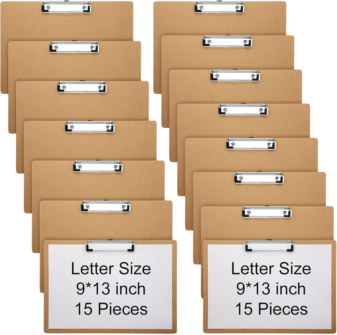 Sherr 15 Pcs Large 9 x 13 Inch Wooden Horizontal Clipboard with Low Profile Clip Landscape Clipboard Layout for School Classroom Office Drawing Art Gift for Teacher Nurse