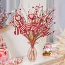 DN DECONATION 6Pcs Valentine's Picks, Valentine Floral Picks Heart Stems with with Red Pink White Berries, Valentines Day Artificial Flowers Arrangement for Valentines Wedding Centerpiece Home Decor