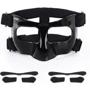 QK01 Nose Guard for Broken Nose, Face Shield Masks for Soccer, Basketball, and Other Sports Protect, Adjustable for Kids, Teenagers, and Adults, Suitable for Men and Women, Size M for teen and adult, Black