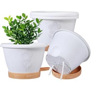 XMPBFYH Plant Pots, Flower Pots for Indoor/Outdoor Plants, Self Watering Plastic Planters Pots with Drainage Holes, Saucer & Reservoir, Decorative Nursery Planting Pots(10 Inch Set of 4)