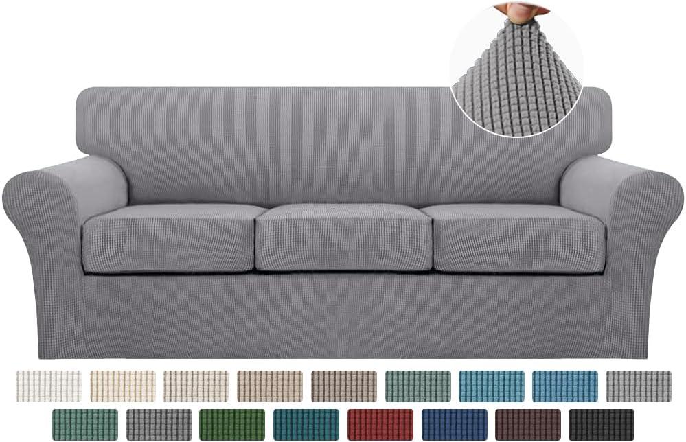 Turquoize 4 Piece Sofa Covers for 3 Cushion Couch Sofa Slipcover Soft Couch Cover for Dogs-Washable Sofa Furniture Covers with 3 Individual Cushion Covers, Feature Jacquard Fabric(Dove)