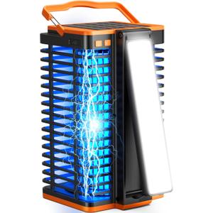 Solar Bug Zapper Outdoor,2 in 1 Mosquito Zapper Cordless & Rechargeable, 4200V Portable Fly Zapper Insect Trap with Reading Lamp for Camping Patio Backyard Garden (orange+black)