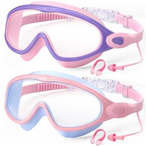 COOLOO Kids Swim Goggles 2 Pack Swimming Goggles Anti-Fog UV Protection Wide View Waterproof Kids Goggles for Boys Girls 3-15