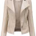 chouyatou Women's Casual Light Studded Shoulder Moto Biker Faux Leather Jacket (Off-white), XL