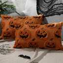 Tranqun 4 Pcs Halloween Pillow Covers Fall Pumpkin Ghost Throw Covers 3D Embroidered Faux Fur Cushion Cases for Halloween Thanksgiving Autumn Home Sofa Bed Room Decor(12 x 20'',Rust)