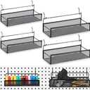 Shimeyao Pegboard Baskets Bins Set 4 Pcs Metal Pegboard Baskets with 8 Pcs Black Hooks, Organizer Accessories for Garage Workbench Kitchen Office Craft Room