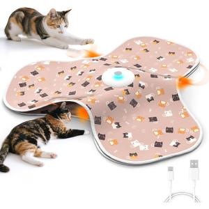 Interactive Cat Toys for Indoor Cats Adult with Feather Tail Switchable Mouse Sounds, Kitten Enrichment Toys for Hunting Self Play, Automatic Rechargeable Quiet Game to Bored (Pink)