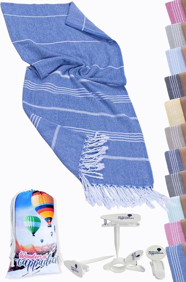 Cute Beach Towel with Sand Anchor Clip (70 inch x 35 inch) Oversized Turkish Lightweight, Quick Dry, Sandproof, Travel Pool Swim Towel - Fast Dry, Packable, Perfect Beach Gifts for Women