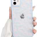 NITITOP Compatible with iPhone 11 Case Cute Clear Blue Durable Flower Floral Leave for Girls Women Soft TPU Transparent Colourful Frame Full Camera Lens Shockproof Protective Cover - Blue