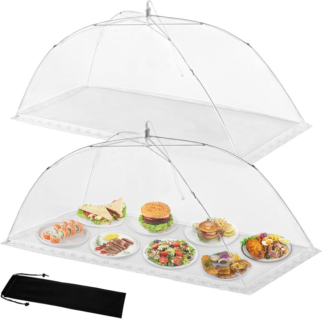 2 Pack Extra Large Mesh Food Covers for Outside (40 x 24 in) Collapsible and Reusable Food Tents Food Covers for Outdoors Picnic, BBQ, Camping, Party Supplies