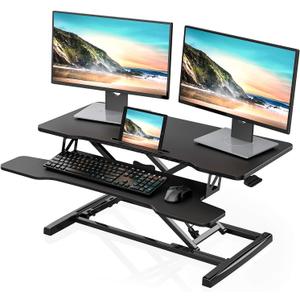FITUEYES Height Adjustable Standing Desk 36 Wide Sit to Stand Converter Stand Up Desk Tabletop Workstation for Laptops Dual Monitor Riser Black SD309101WB