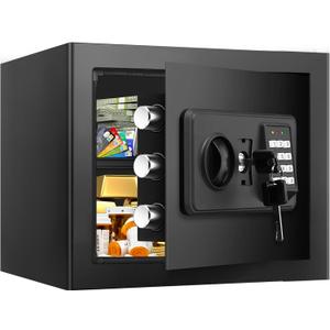 1.2 Cuft Small Home Safes Fireproof Waterproof, Anti-theft Fireproof Safe Box with Digital Keypad, Spare Keys and Removable Shelf, Security Safe for Home Money Medicine Valuables, black