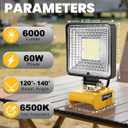 LIVOWALNY 60W LED Work Lights Compatible with Dewalt Battery, 2PCS 6000LM Flashlight with USB A & USB C Output Port Low Voltage Protection, Cordless Portable Floodlight for Camping, Emergency, Outdoor