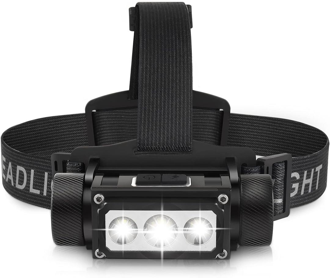 Headlamp Rechargeable, Super Bright LED Headlight Flashlight 6 Modes 160 Degree Adjustable Hardhat Headlamp