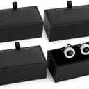PRETYZOOM Portable 4Pcs Cufflinks Display Case Organizer Jewelry Gift Box for Men S Cufflink Storage and Travel Compact Flip-up Design 3.34X1.77X5.51In