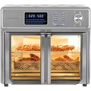 Kalorik MAXX Air Fryer Oven, 26 Quart 10-in-1 Countertop Toaster Oven & Air Fryer Combo - Fry, Bake, Roast, Rotisserie, & More, Large Glass French Doors & 9 Accessories, 1700-Watts, Stainless Steel