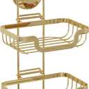 TAILI Double Layer Soap Holder, Bar Soap Dish Suction Cup for Shower Wall, Draining Saver Tray for Bathroom, Rustproof Stainless Steel Sponge Holder for Tub, Kitchen, Drill-Free, Gold (5.7" * 10.1")