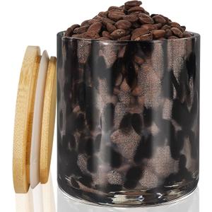 HEADAK LIFE Hand Blown Glass Food Storage Containers with Lids 14oz Jar with Lid Coffee Container,Spice,Sugar,Tea,Flour,Nuts,Decorative Jars for Countertop(Black)