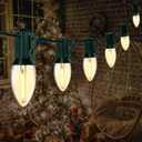 12FT C7 LED Christmas Lights Outdoor Indoor, Plug in Warm White String Lights for Porch, Railing, Staircase, Patio Decor, Green Wire (Clear)