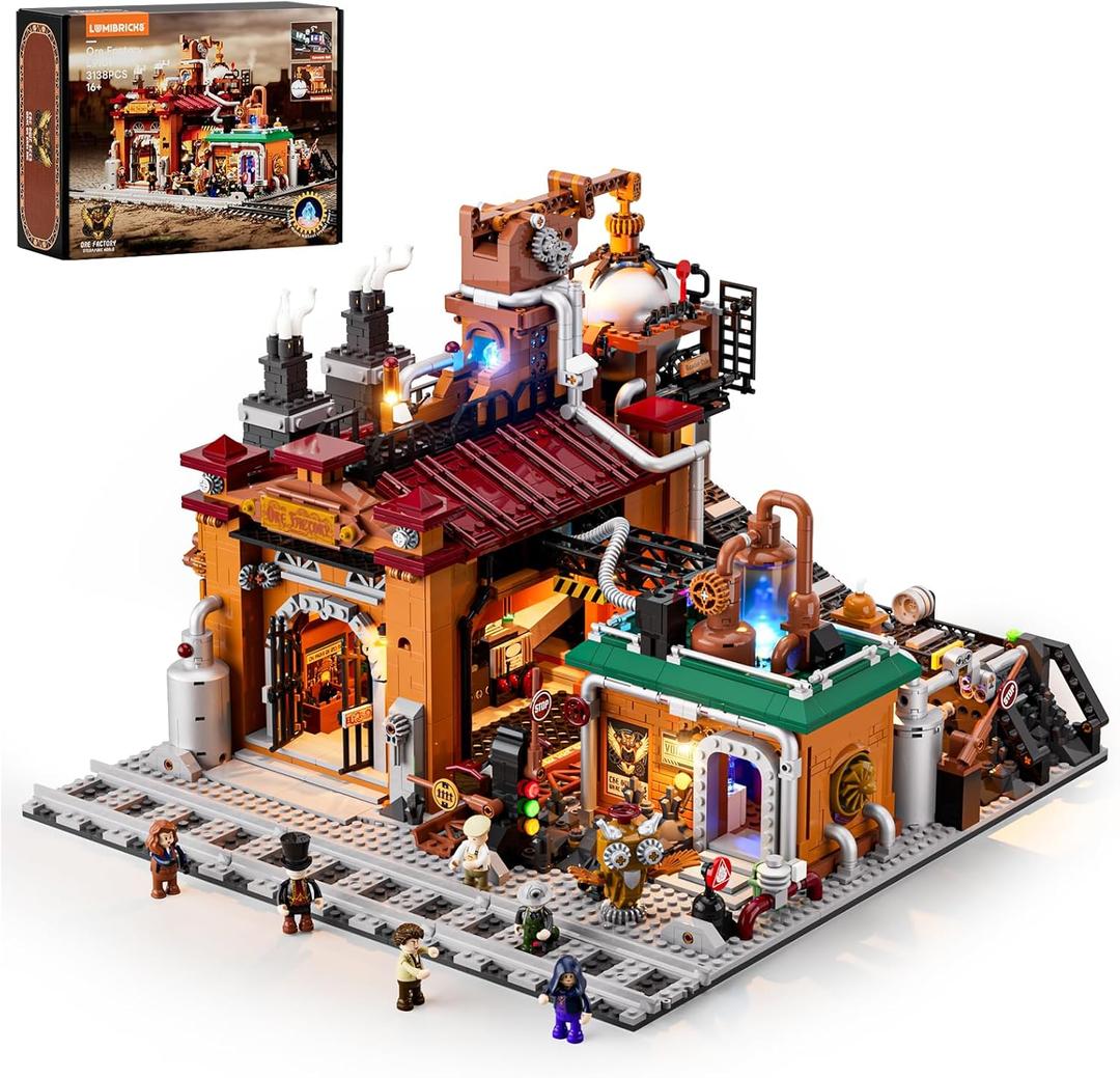 Lumibricks Steampunk Ore Factory Lighting Building-Bricks Set, 3138 Pcs Interactive Mechanical Factory Collection Display Set for Adults and Steampunk Lovers