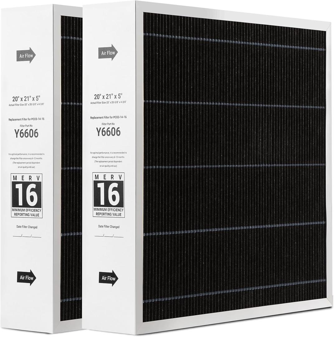 2 Pack Y6606 MERV 16 Filter Replacement 20 x 21 x 5, Y6606 Activated Carbon Filter with Better Filtration Efficiency, Compatible with Lennox PureAir PCO3-14-16 Air Purifier (2-PACK)