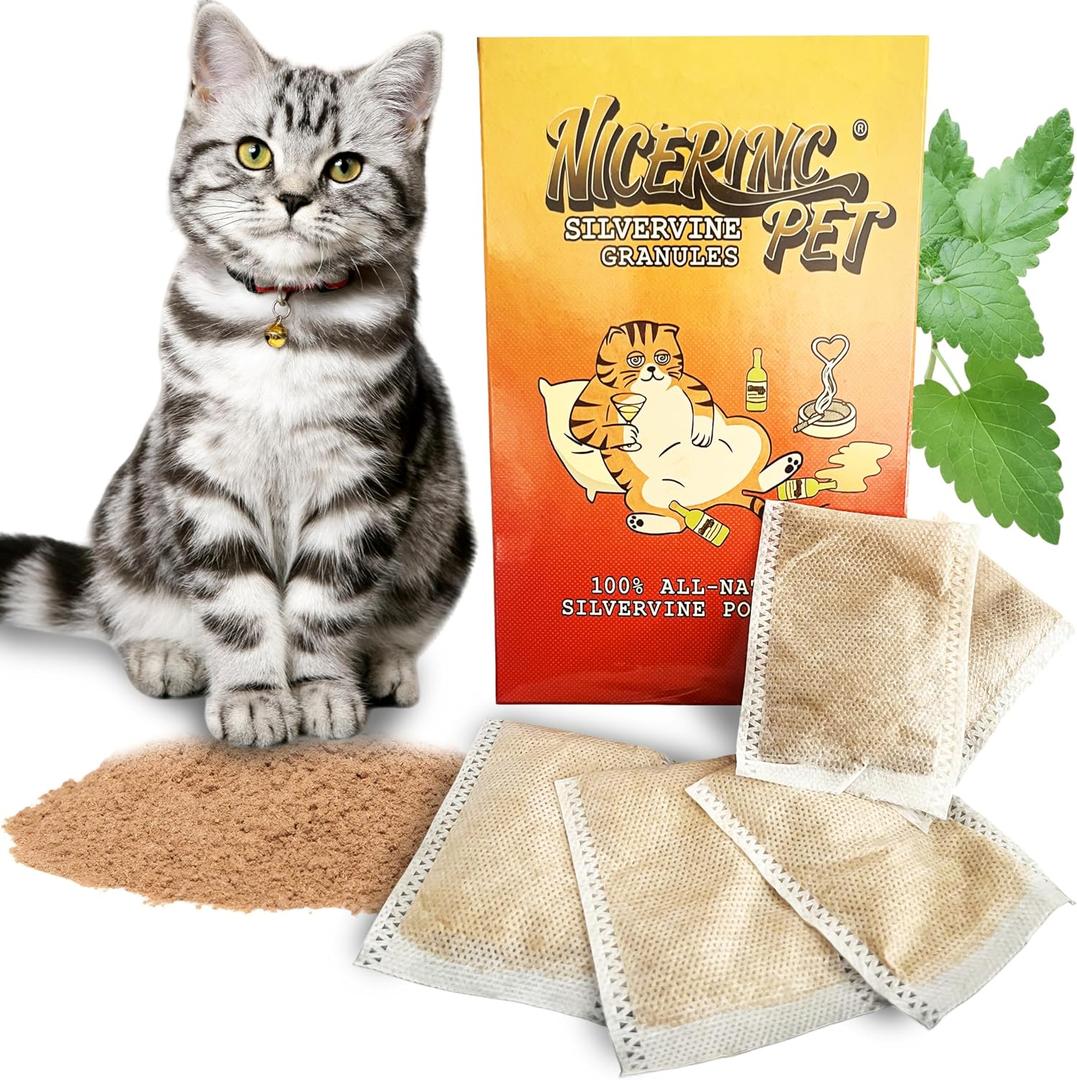 10 Pack Silvervine Powder Packets for Cat Toys,Organic Gall Fruit Powder(Matatabi),Refillable Catnip Toys Biodegradable, Non-GMO, Chemical-Free Refill Packs for Cats