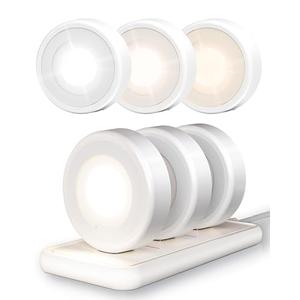 EZVALO LED Puck Lights with Charging Station, Rechargeable Sitck On Tap Lights, Wireless Closet Light, 3 Color Temps, Under Cabinet Lights, 2.5'' Mini Touch Light for Kitchen,Pantry,Shelves(6 Pack)