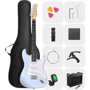 DONNER DST-80 Electric Guitar 39 Beginner Electric Guitar Kit with Amp, Classic SSS Pickup Complete with Gig Bag, Tuner, Capo, Strap, Picks, and Free Online Lessons (Sonic Blue)