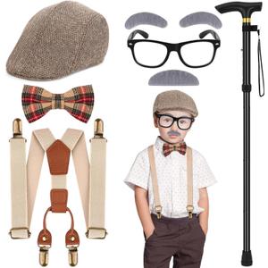 6 PCS Old Man Costume for Boys,100 Days of School Old Person Costume for Kids Grandpa Cosplay