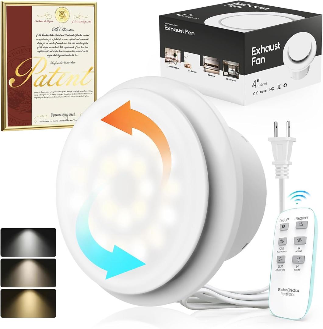 Bathroom Exhaust Fan with Light, Upgraded Two Way Bathroom Vent Fan Light with Remote Control 90 CFM 0.3Sones Energy-Saving Household Ventilation Fans, Ceiling Wall Mount for Kitchen Garage